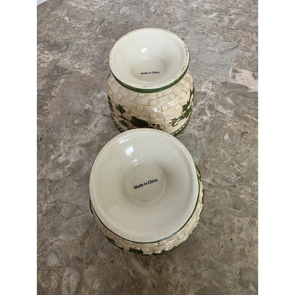 Temp-tations Green Floral Basket Weave Dessert Sherbet Pedestal‎ Bowl Set Of 2
